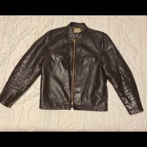 Brown leather vintage cafe racer jacket talon zip